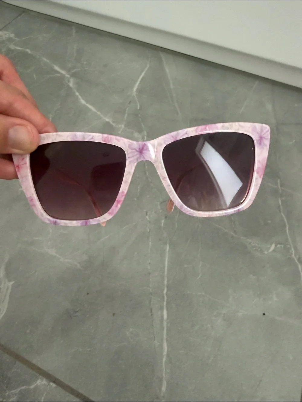 LoveShackFancy Pink Marbled Square Sunglasses